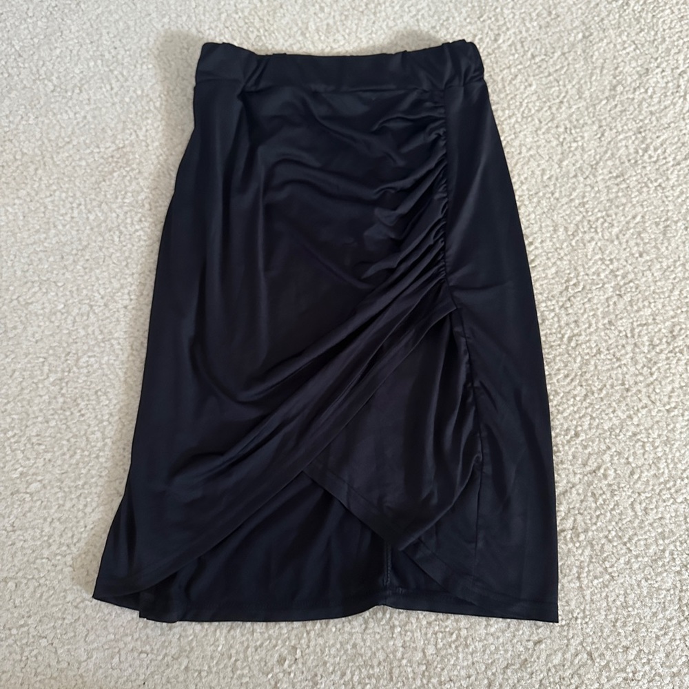 black slinky midi skirt